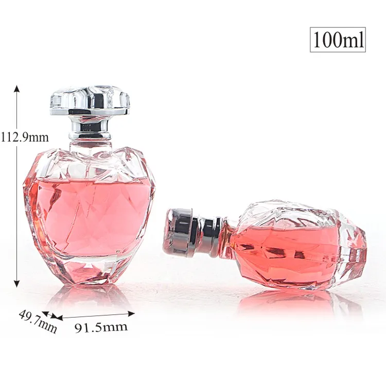 ユニークなデザイン 100ml ハート型香水ポンプボトル クリスタル香水蓋