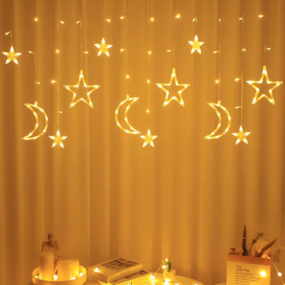 Beautiful Christmas Festival Moon Star Bedroom Living Room Courtyard Decoration Ornament Curtain Light LED Lamp