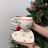 Pink edge cherry heart cup 280ml heart dish