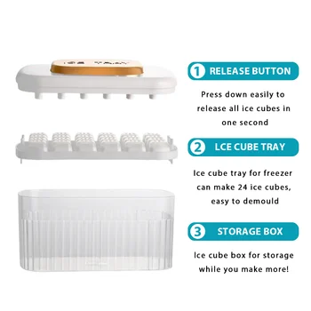 BPA Free One Key Release Ice Cube Silicone Tray with Lid Bin and