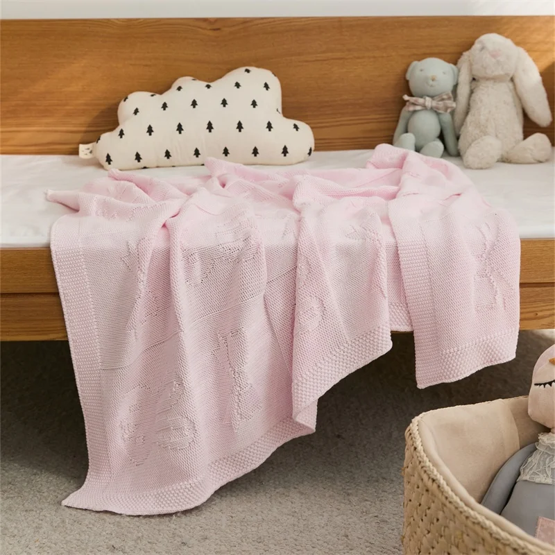 High Quality  100% Cotton Cute Rabbit  Knitted Throw Blanket  For Toddler And Children Room  Newborn Gift  SYHRMXT manufacture