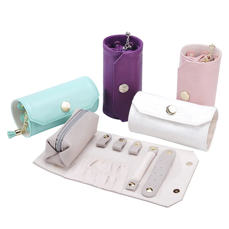 Portable Pink PU Leather Jewelry Organizer Display Rectangle Travel-friendly Jewellery Case Storage for Home and Journey