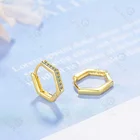 Inlay Cz Earrings Gemnel Jewelry Gold Plated Micro Inlay Cz 5 Sides Shaped Hoop Earrings For Women