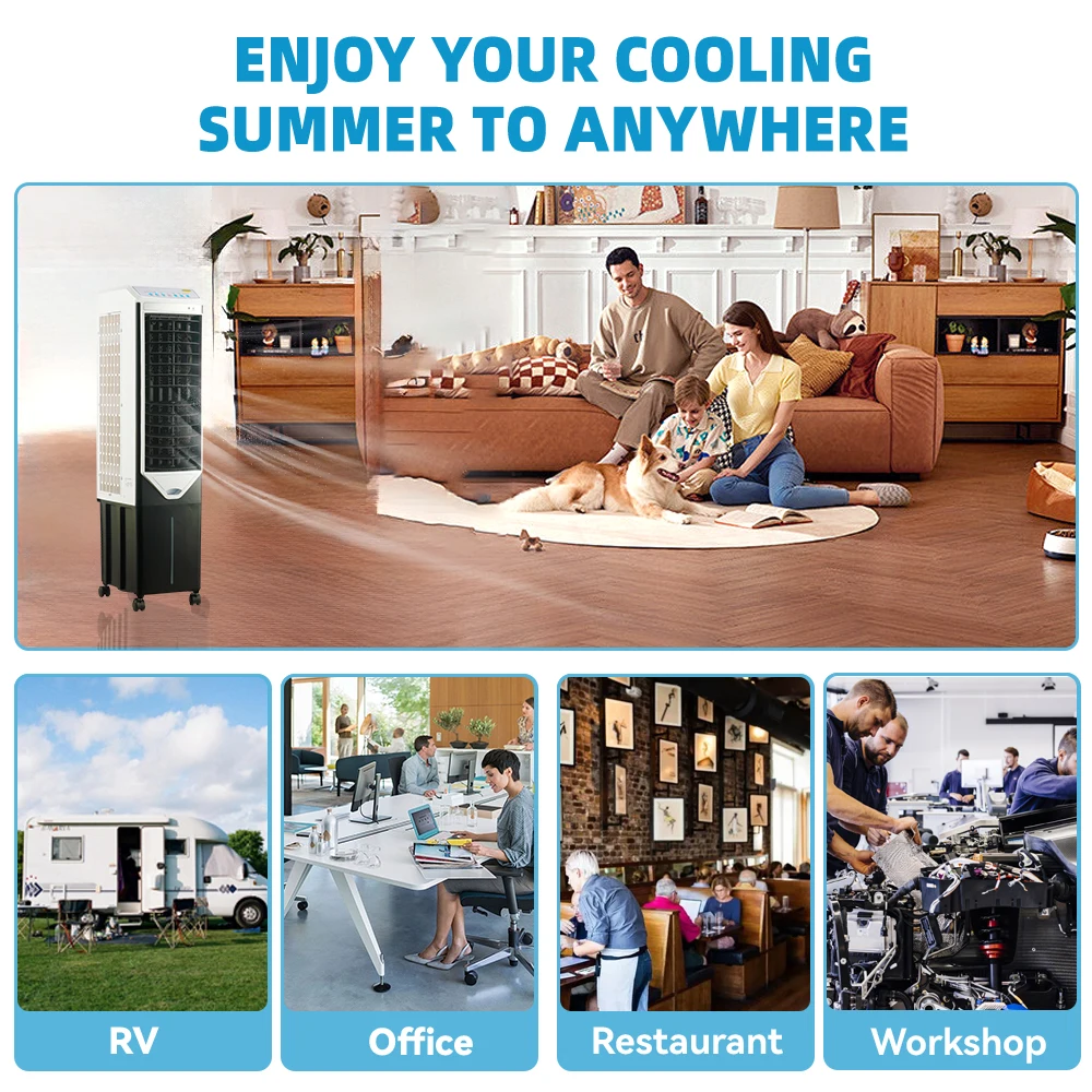 Multi Functional Cheap Camp Portable Tower Fan Type Party Kitchen Greenhouse Two Fans air Cooler Evaporator for Cold Room