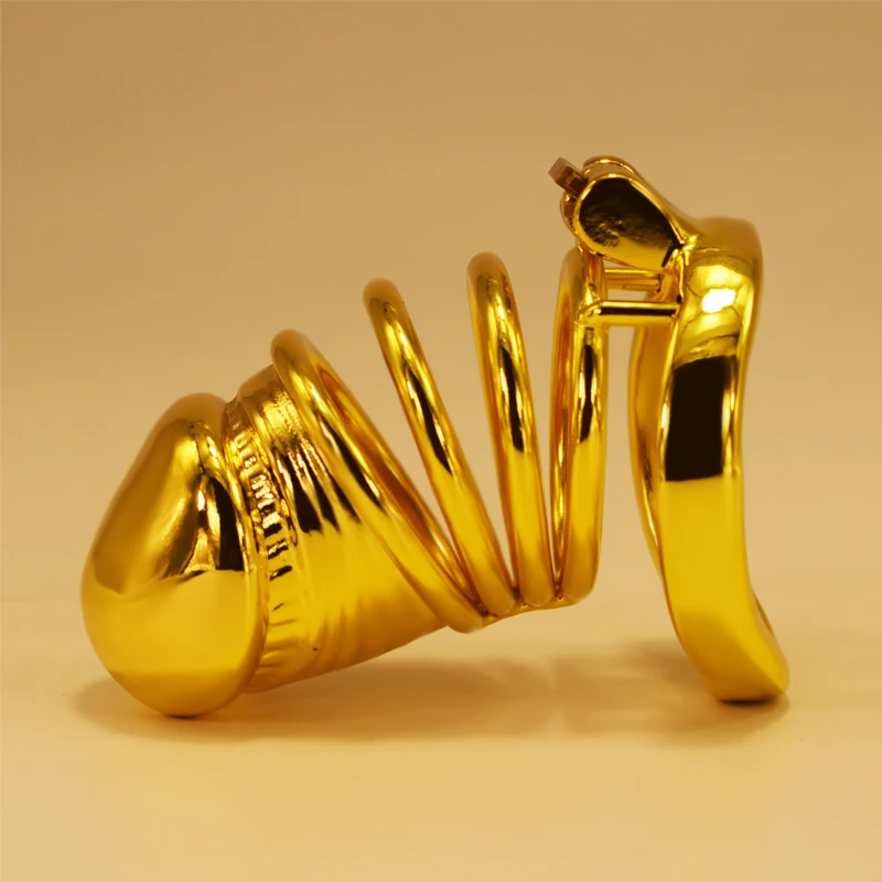 Frrk 54c Penis Head Chastity Lock Chastity Device Gilded Long Golden Birdcage For Adult Men