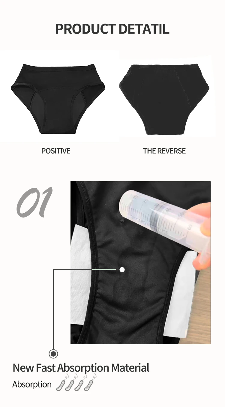 Custom Women Black Physiological Underwear 4-layer Bamboo Heavy ...