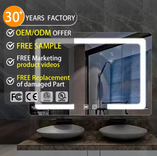 Anti-Fog Frameless Rectangle Led Mirror bluetooth Bathroom Mirror Interior Deco Wall Mirror with Led Light