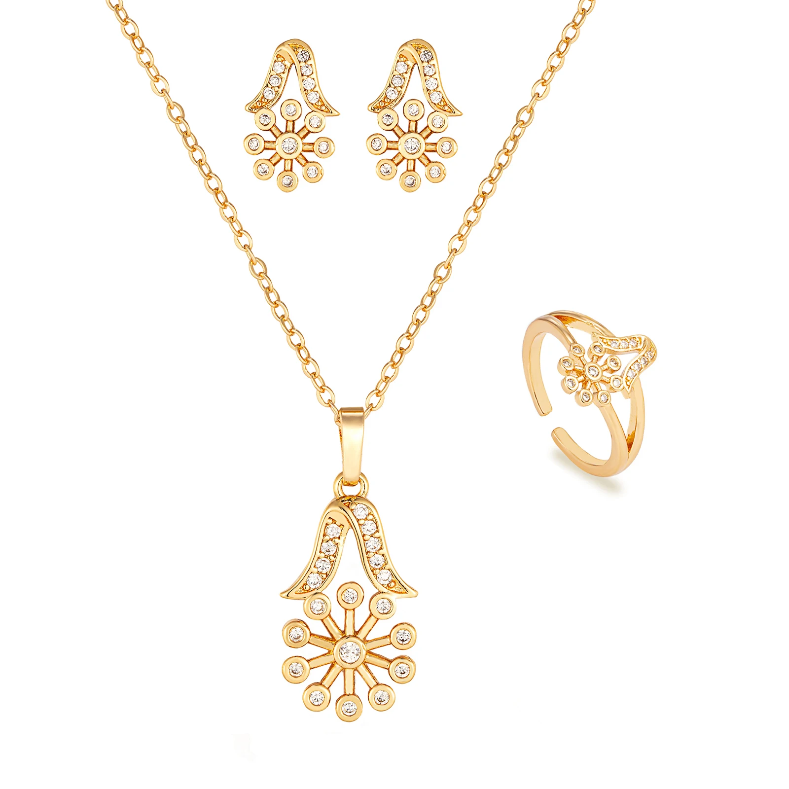 24K Gold Plated Zircon Flower Jewelry Set