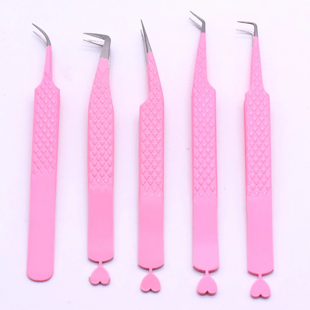 Stainless Steel 45 90 Degree Diamond Fiber Grip Eyelash Tweezers Custom Logo Lash Extension 3130