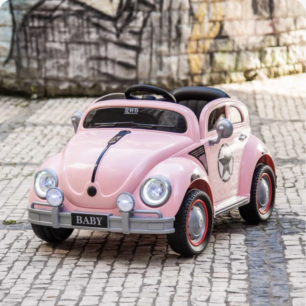 Cute Cartoon-Style Early Education Intelligence Unisex Metal Electric Four-Wheel Off-Road Beetle Ride-On Toy Car Remote 2 4