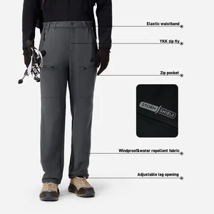 Men's Casual Soft Shell Pants Windproof and Water-repellent Hiking Trousers With High Elastic Warmth Breathability Mid Waist