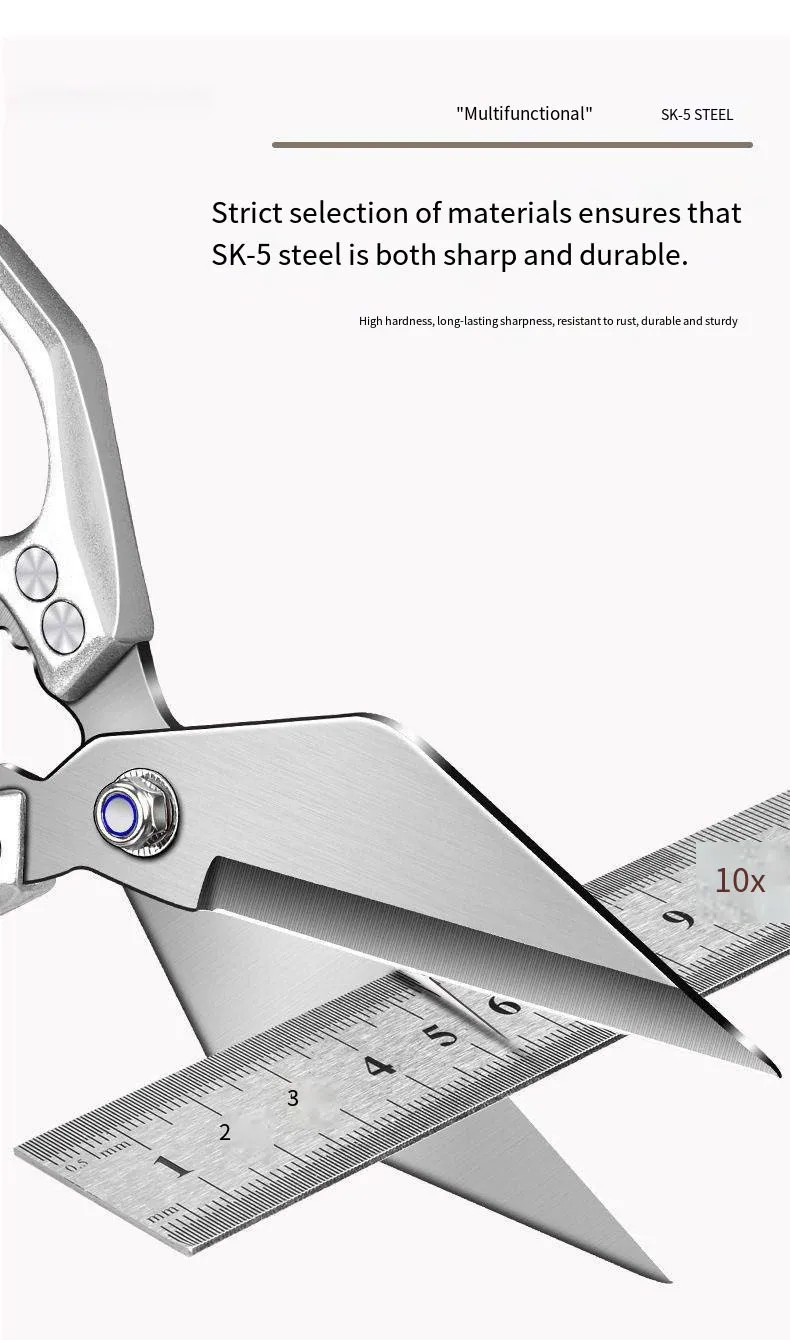 Multi-Functional Stainless Steel Diamond Bone Scissors with Aluminum Alloy Handle for Kitchen & BBQ Chicken Bone Preparation