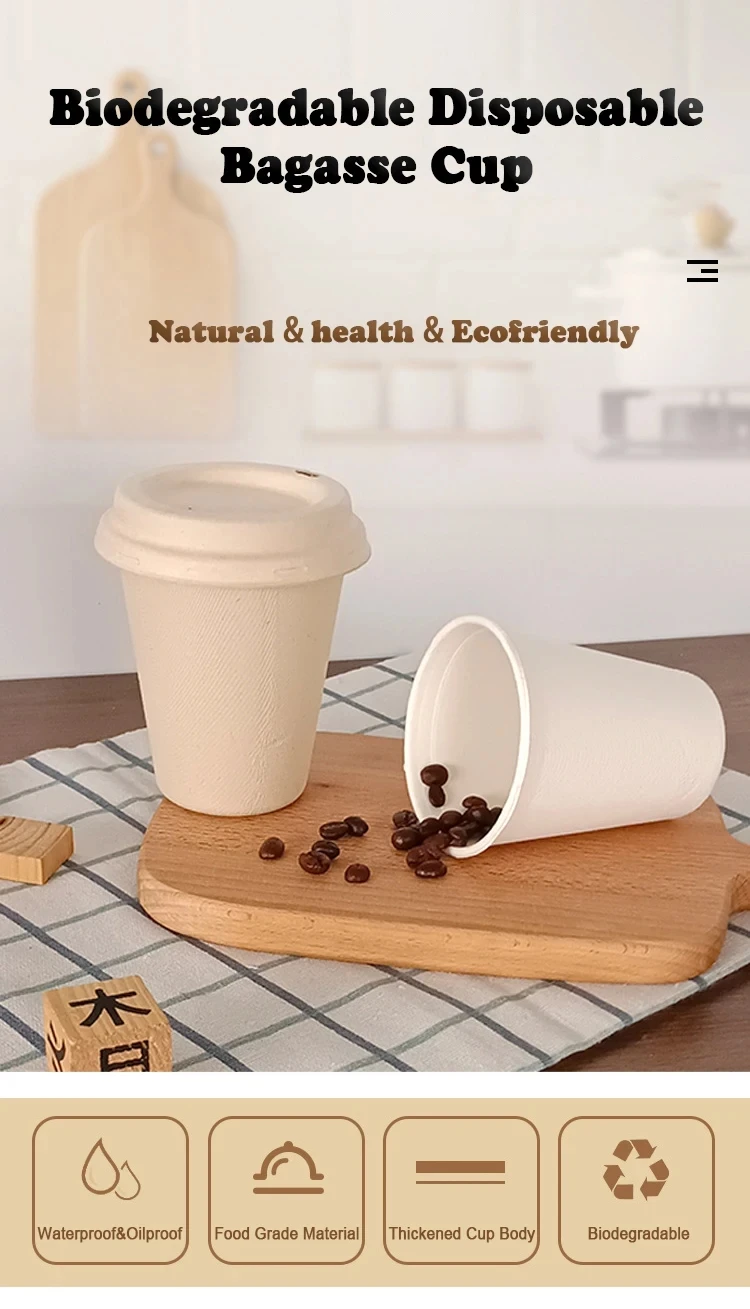 Disposable 8 Oz Sugarcane Bagasse Cup For Coffee Waterproof ...