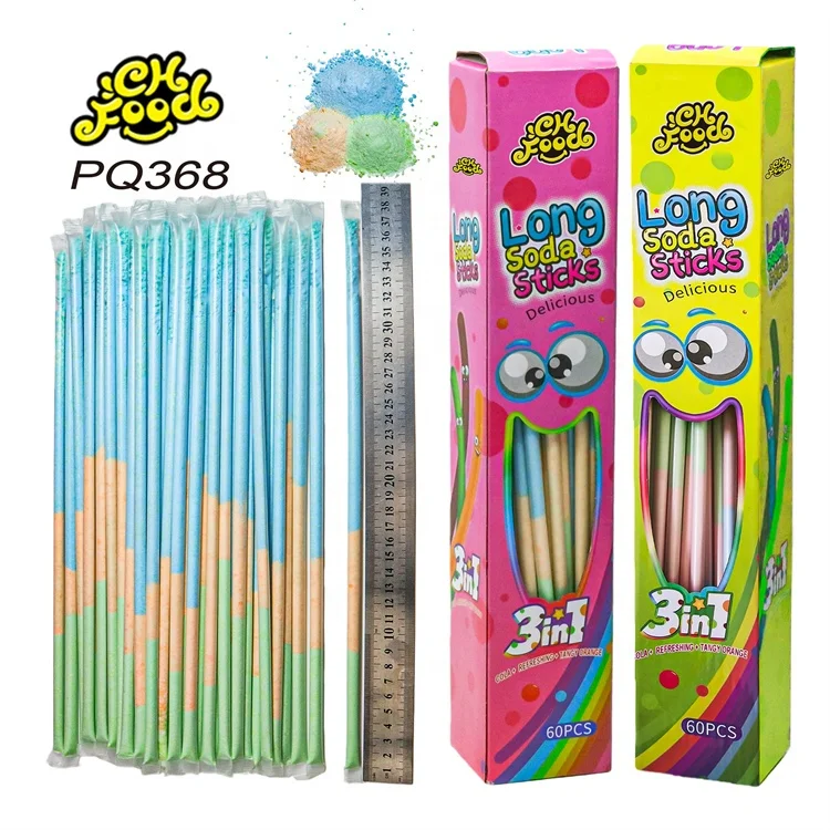 China Wholesale Hot Selling 38cm 3in Fruit Flavor Long Stick Sour Powder Candy Sweets OEM Halal Sour Candy Snack Food