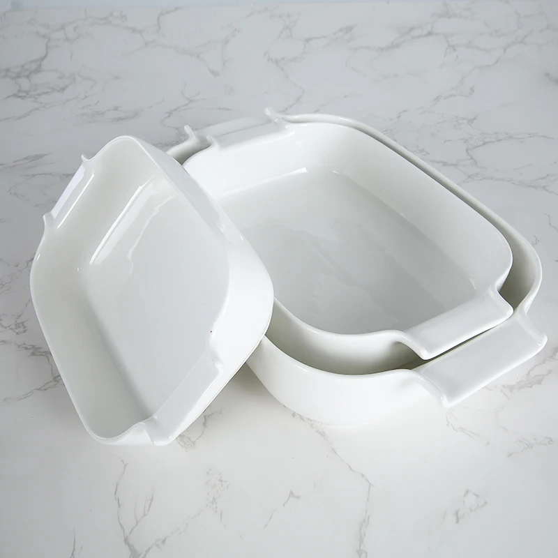 WEIYE 2025 New Arrival Rectangular Durable Porcelain Baking Pan White Ceramic Baking Tray With Handle