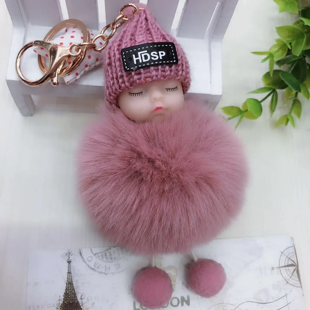 Дешевый Симпатичный хлопковый брелок для ключей с помпоном в виде спящего ребенка