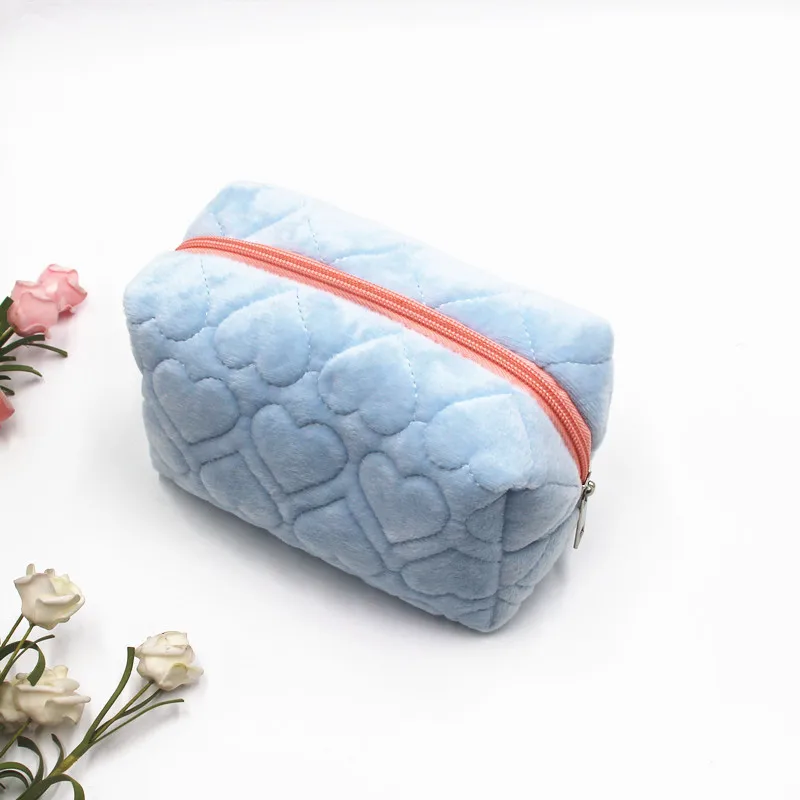 Handmade Terry Quilted Fabric Travel Cosmetic Organizer Toiletry Bag Terry  Cloth Makeup Bag Zipper Pouch Cute Heart Makeup Bag