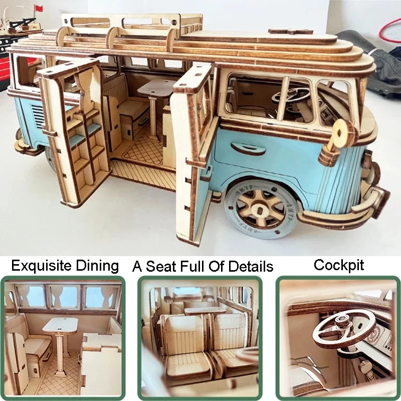 【限定品】Snap-on 3D Wooden Puzzle Van 226pcs European Style Camper Van 3D Wooden Puzzle Toy