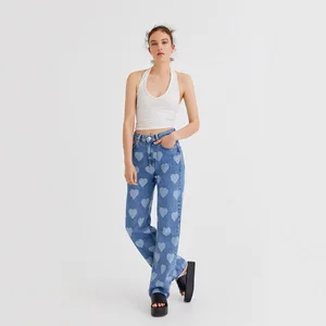 Cross-Border New Style Independent Station 2026 Mid Waist Slimming Boot Cut Quick Dry Vintage Heart Loose Fashion Straight Women