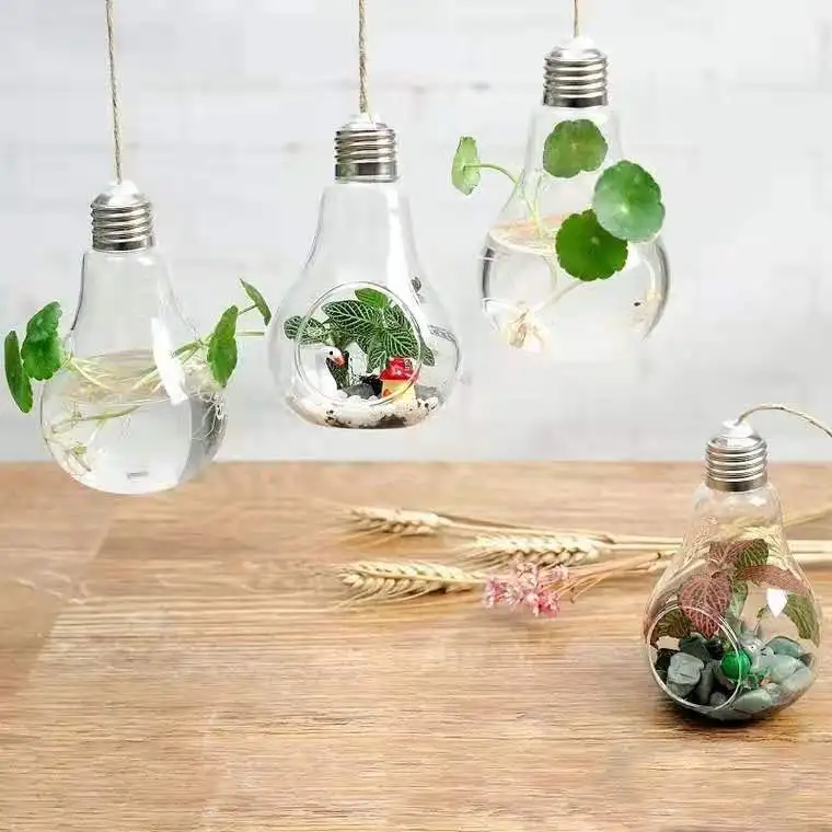 Hanging European Creative Bulb Light   Glass Vase Transparent Hydroponic Vase Glass Vase for Decoration