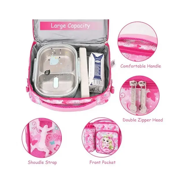 Мультяшная Детская сумка для обеда изолированная студентов школы путешествий кемпинга