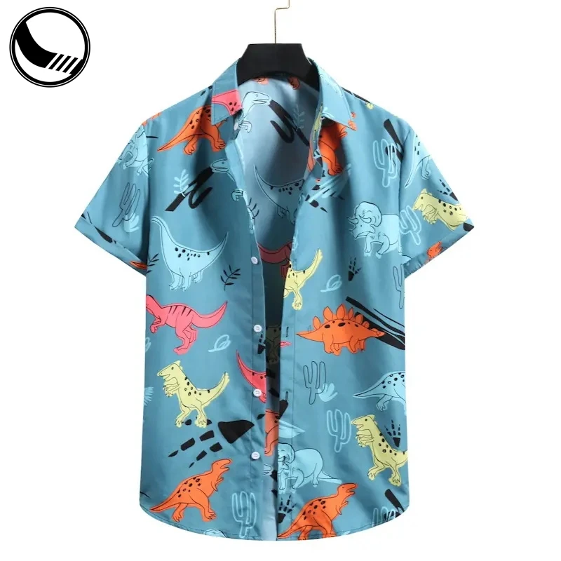 Loose Hawaiian Oversized Drop Shoulder Long Sleeve Kid Casual Loose Beach Hawaiian Shirt Beach Shirts Men