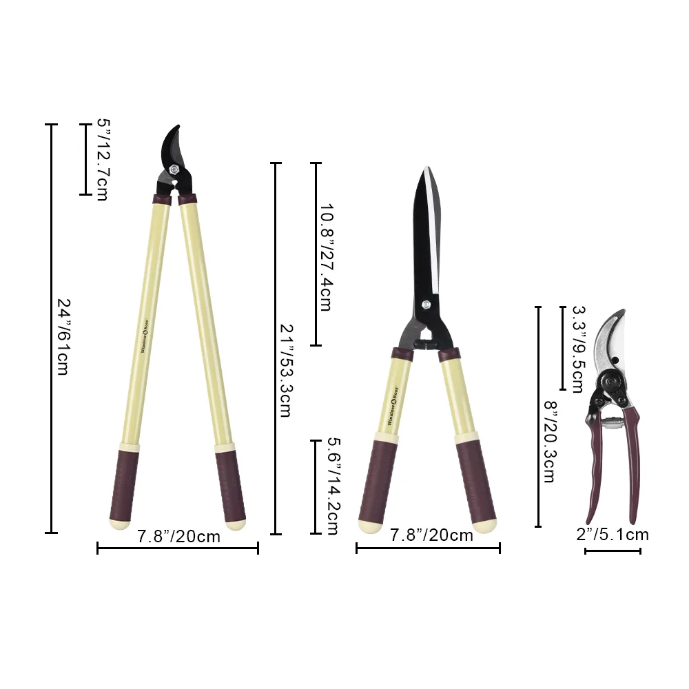 Winslow & Ross 3 Pcs Garden Pruner Sets With 8" Rose Pruner 24" Lopping
