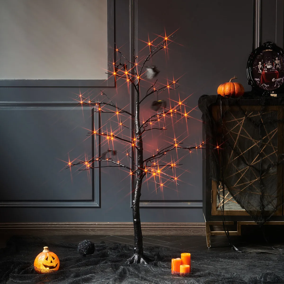 Led Black Tree With Orange Lights 4ft 84 Led Pre Lit Spooky Halloween Tree Decor With Holiday Lights Buy Lighted Black Tree Led Halloween Lights Pre Lit Tree With Glittered Product On Alibaba Com