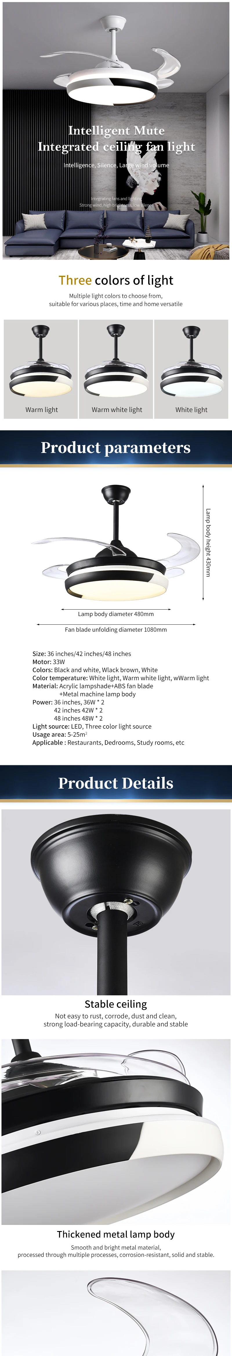 Led Ceiling Fan, Metal+Acrylic Blades - detail 2