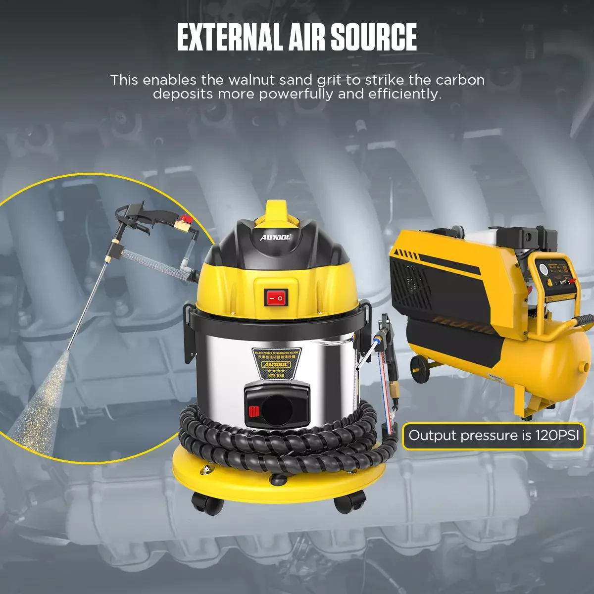 2024 Original AUTOOL Cleaner Machine Walnut Powder Engine Cleaner Carbon Deposition Cleaning AUTOOL HTS558