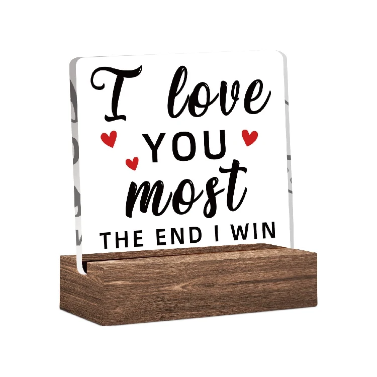 I Love You Valentines Day Couple Gifts Table Desk Sign Sweet Clear Desk Decorative Sign with Wood Stand