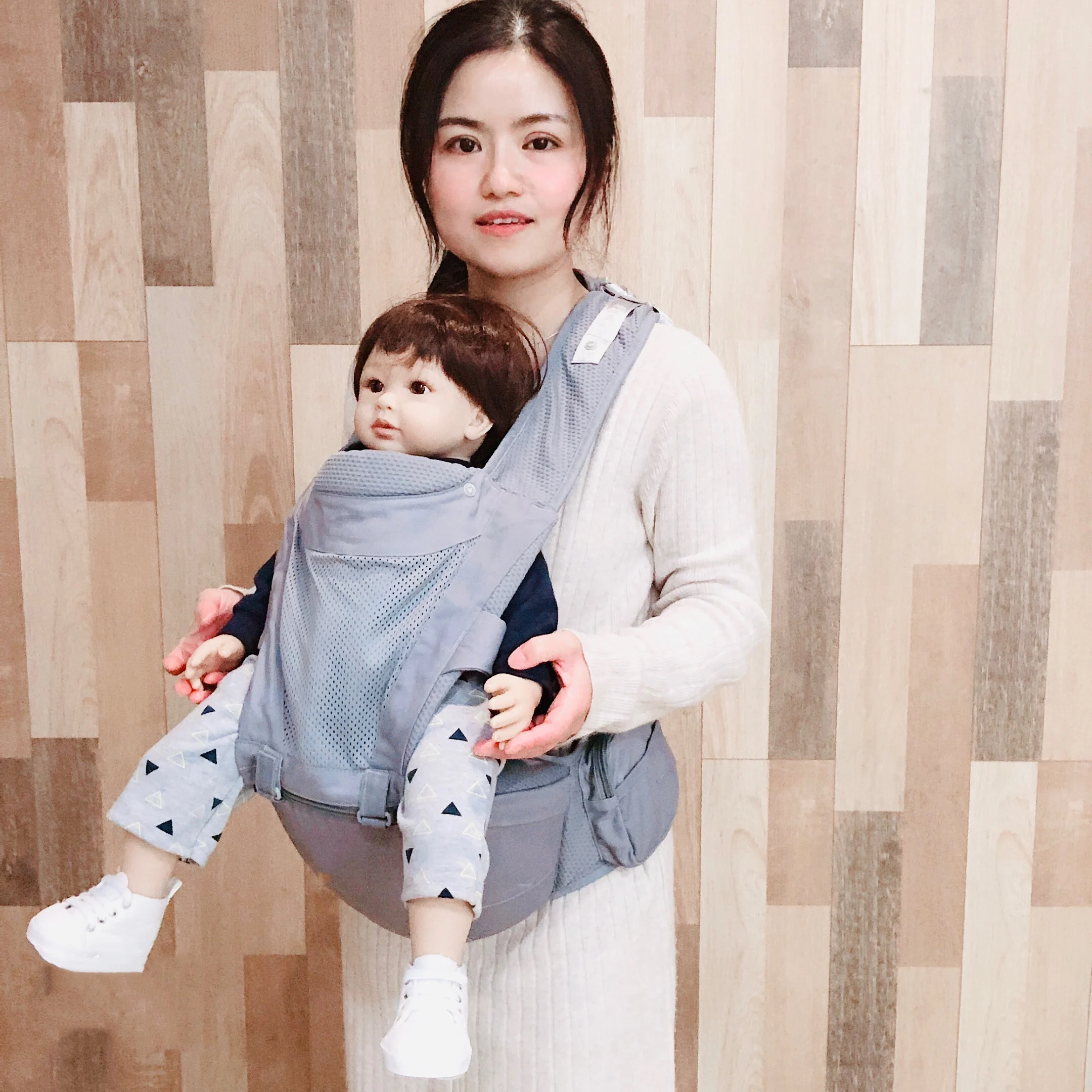 Baby Carrier for Newborn Infant Carrier Toddler Carrier Front and Back with Hip Seat Hood Soft & Breathable Cotton Air Mesh 