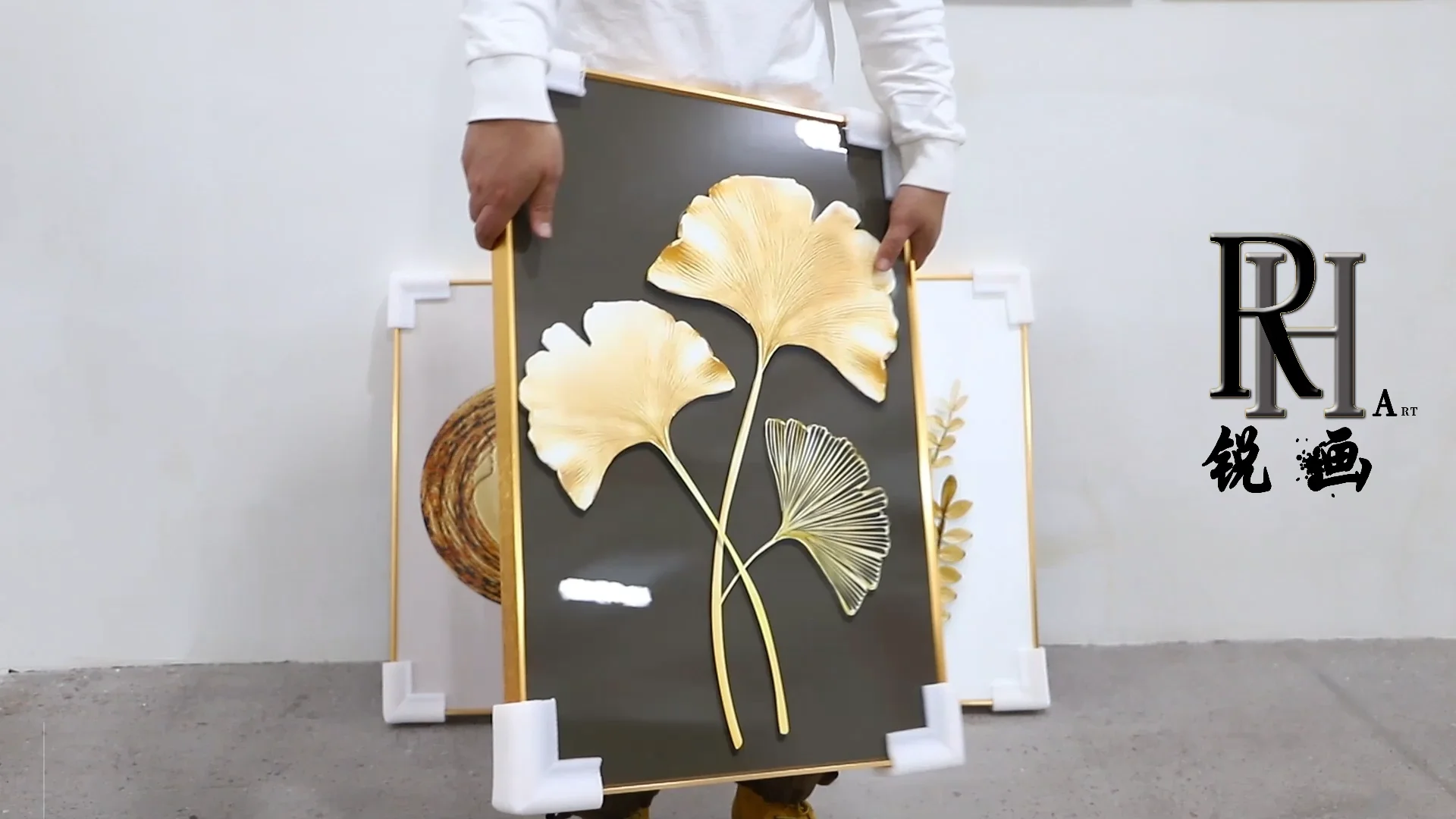 Modern Luxury Circle Golden Leaf Wall Art Crystal Porcelain Nordic ...