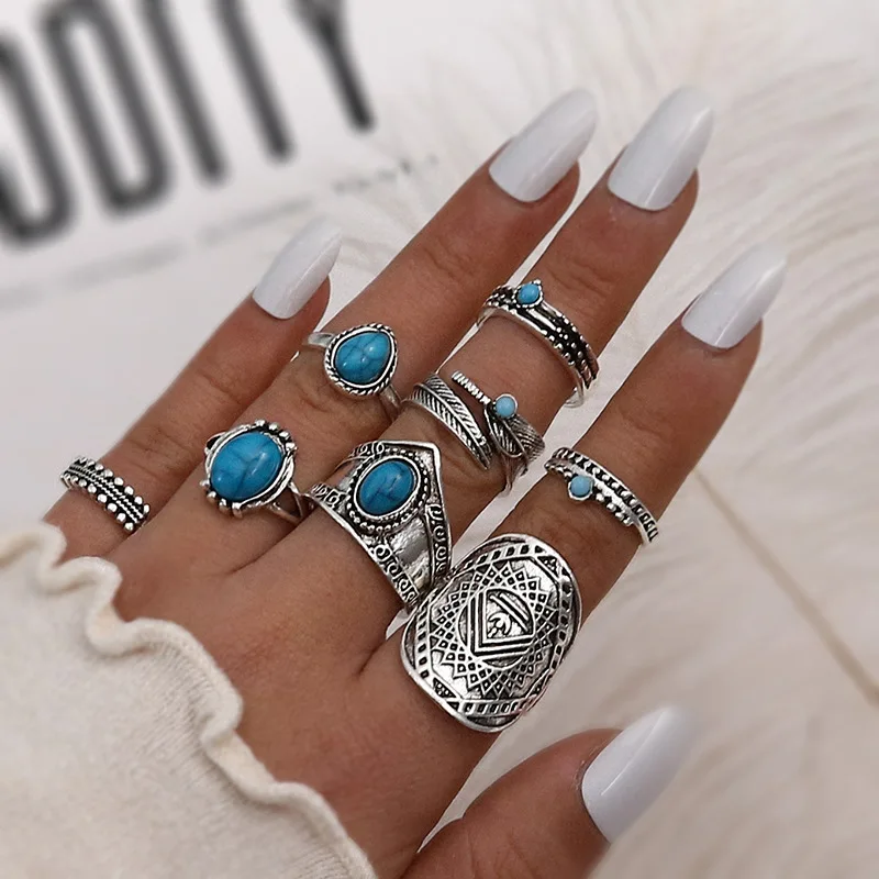 Zonder Bestudeer Overredend 2022 New Ring Set Boho Style Fashion Ring Turquoise Leaf Totem 8 Sets Rings  Jewelry Women - Buy Ring Set,Fashion Ring,Rings Product on Alibaba.com