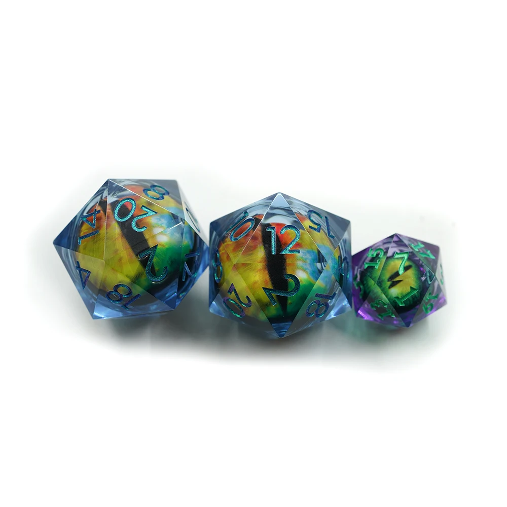 Dados grandes de 33MM de resina con bordos afiados D20 poliédricos para RPG D&d dados para xogos RPG dado D20 de ollo de dragón de resina