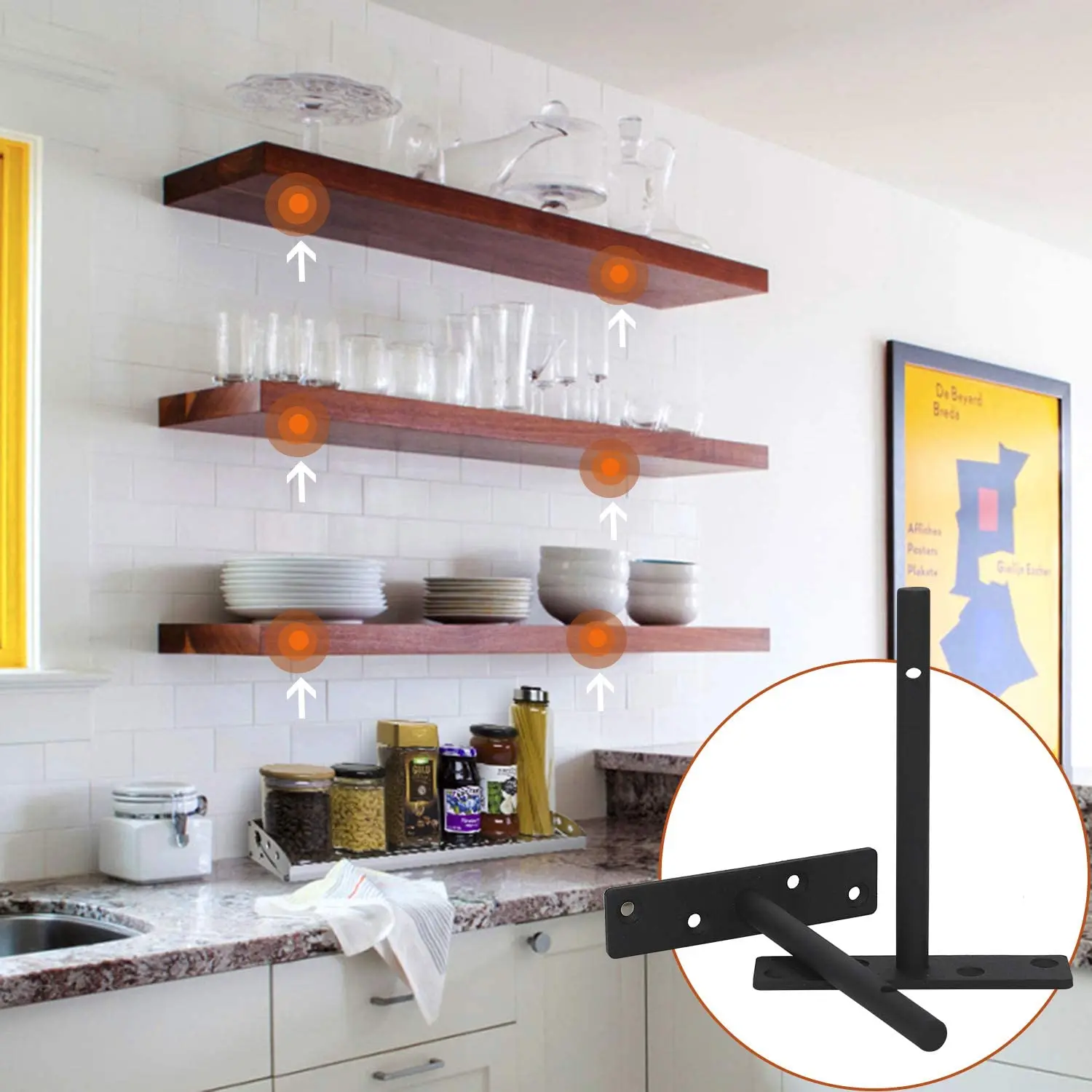 Floating Shelf Bracket Supports Concealed Wood Shelves Solid Steel Blind Mount Support Hidden Black Brackets Hardware