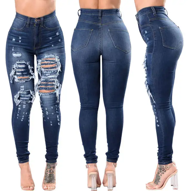 Latest Chinese Women's High Waist Casual Tight Jeans Retro Slim Fit Jeans