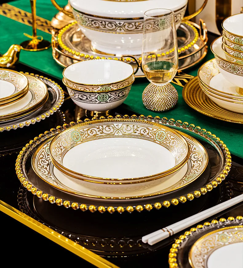 Luxury Gold Rim Bone China Dinnerware Set - Elegant Ceramic Dishware ...