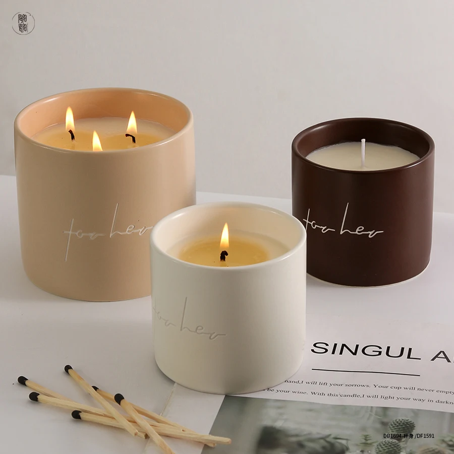 Customized Ceramic Candle Jars Creative Unique Matte Laser Engraving