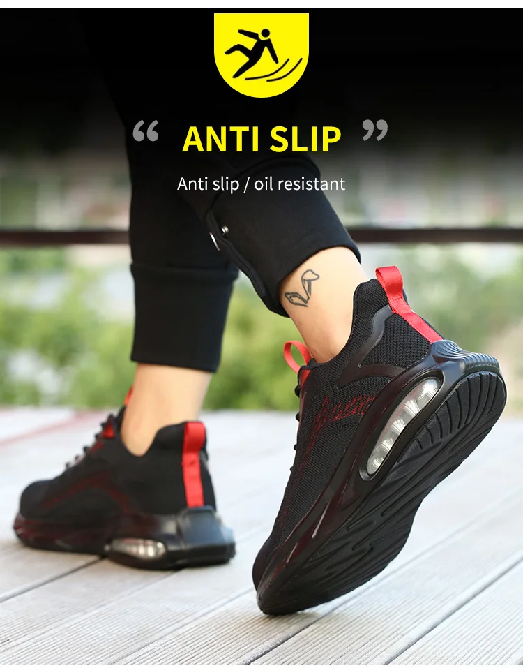 SROTER Unisex Zapatillas de Seguridad con Puntera de Acero Hombre Mujer Zapatos de Trabajo Transpirables Antideslizante Ligeras Comodas Zapatillas de Senderismo Negro Rojo 41 EU 