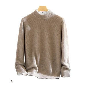 Autumn Winter Men's 100% Cashmere Half-High-Necked Turtle Neck Pullover Thick Bottomed Knitted Cardigan Wholesale
