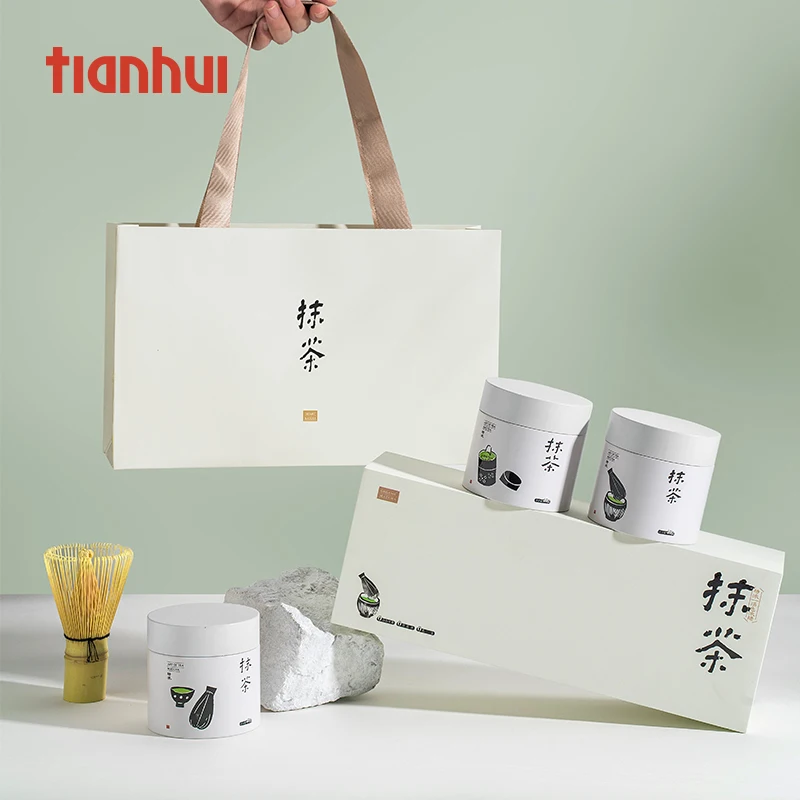 Tianhui Matcha latas herméticas personalizadas com tampa dupla pequenas latas redondas para pó Matcha