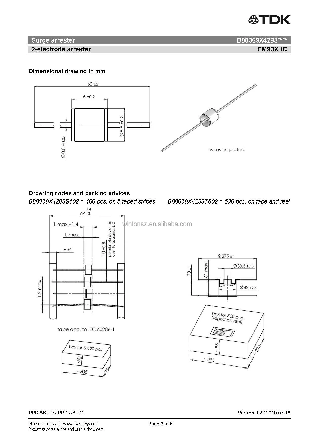 Gas Discharge Tube Gdt Em90xhc 90v 10ka Tdk Epcos Gdt Surge Arrestor