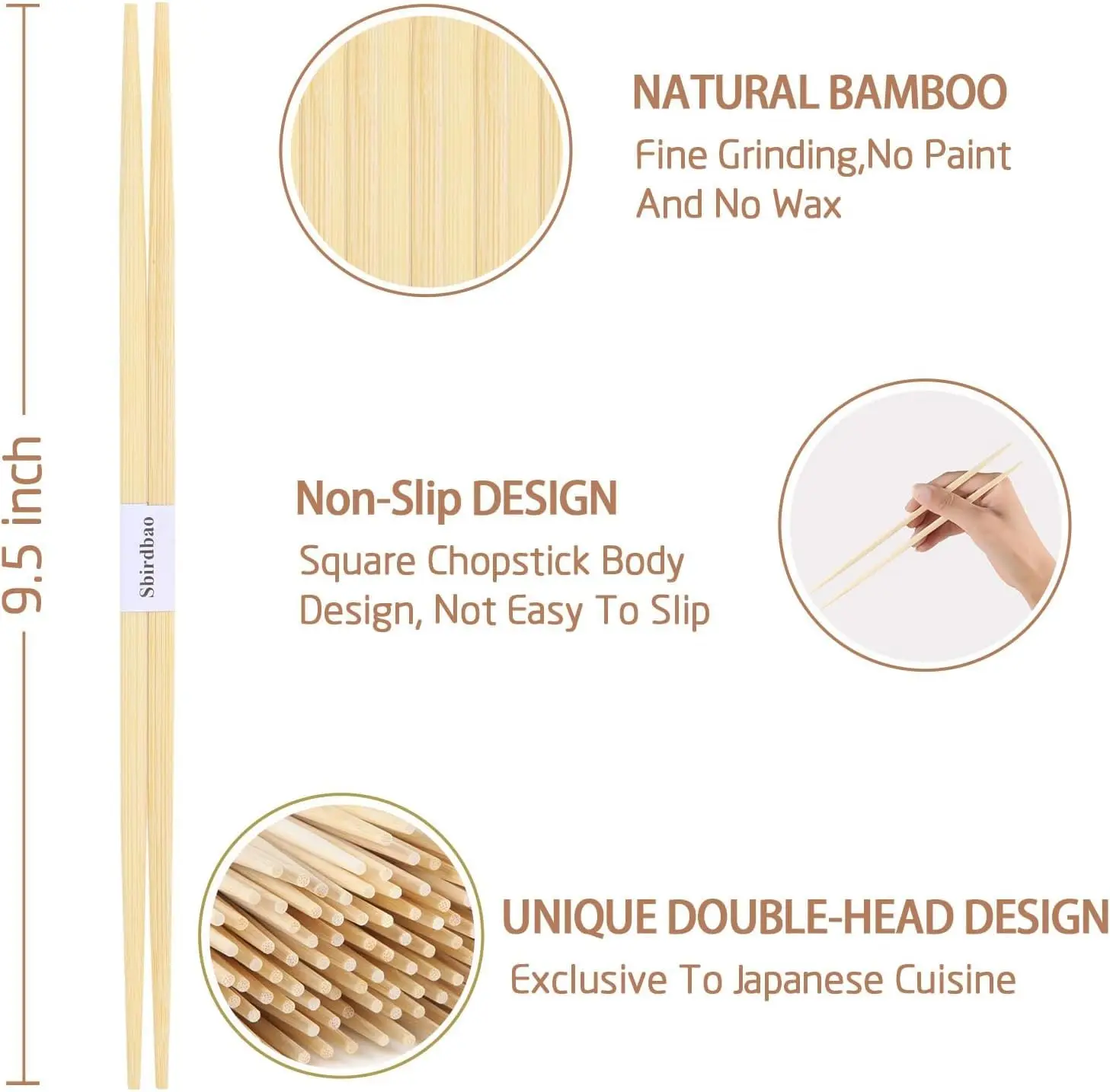 Disposable Bamboo Sushi Chopsticks 9.5 Inch Japanese Style Double-Pointed Sleeved Separated Chop Sticks Parties