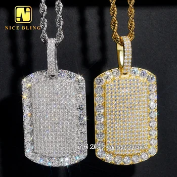 Big Stone Dog Tag Pendant 925 Silver Hip Hop Jewelry Gold Plated Moissanite Diamond Rectangular Pendants