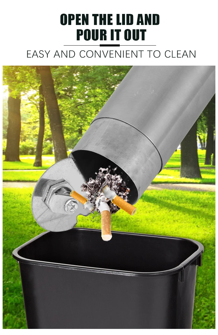Standing Ashtray Outdoor Post Windproof Stand Ashtray Stainless Steel Vertical Cigarette Butt