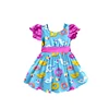 Pool Duck Print Fuchsia Puff Sleeve Girls Dress