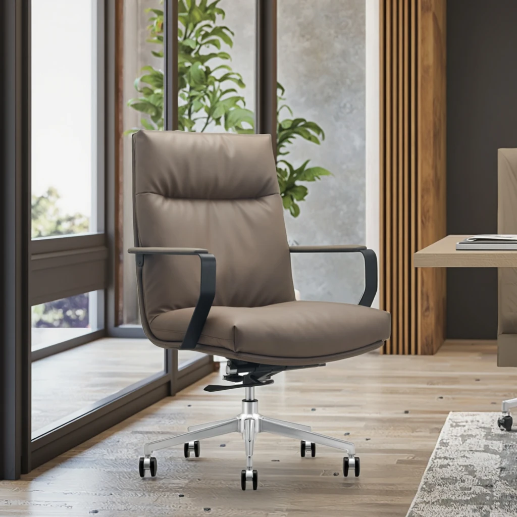 Modern Leather Ergonomic Adjustable Mid Back Executive Office Chair for Working Comfort 4