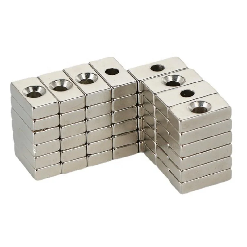 Super Strong Block Square Bar Iron Born Neodymium Magnet With Sink Hole Powerful Nickel-Coating Rare Earth NdFeB Magnets