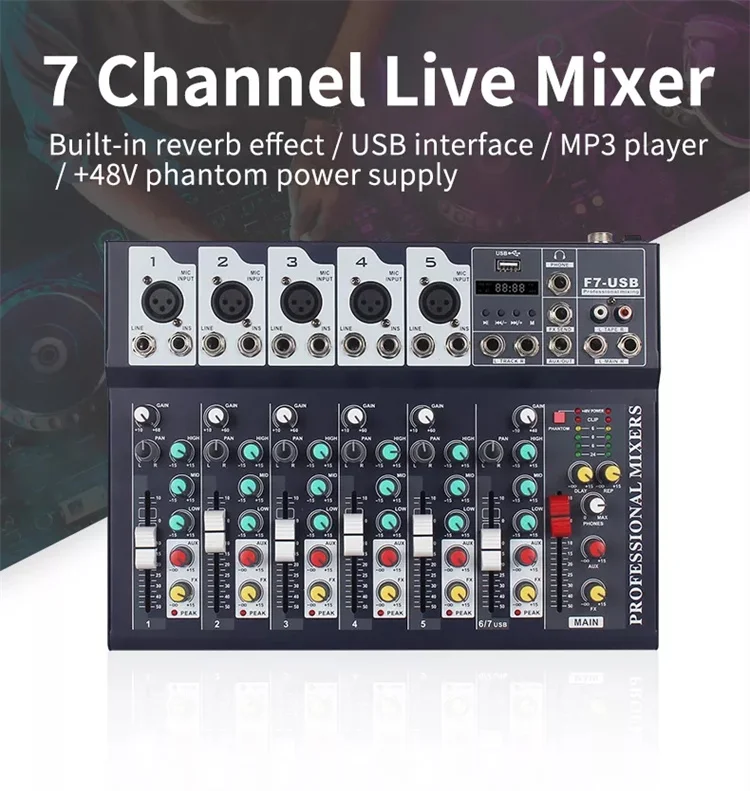 F7 Professional Audio Mixer Soundboard Console With Usb,Blue Tooth